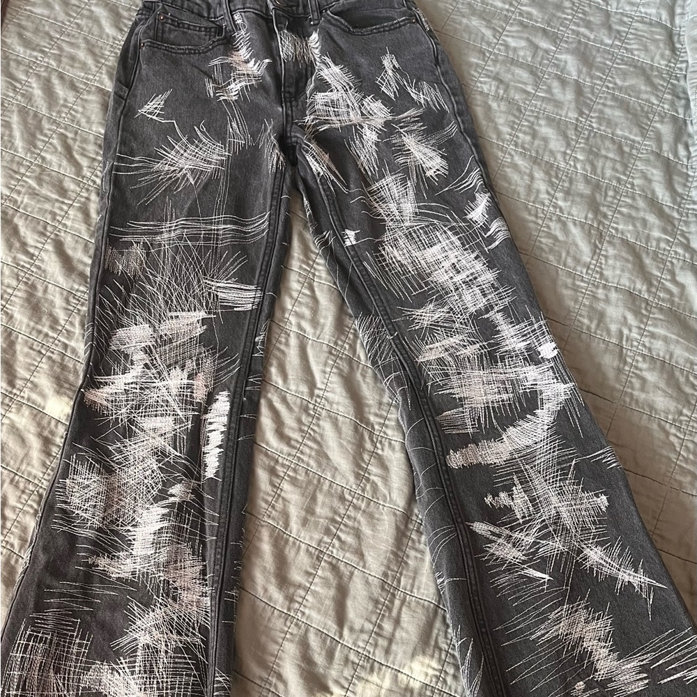 Urban outfitters black and white embroidered jeans